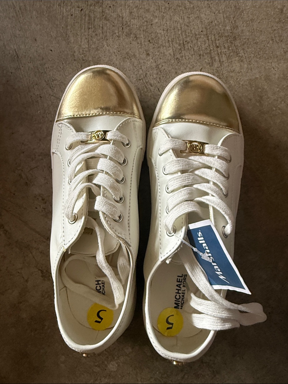 Michael Kors White Sneakers with Gold Toe Caps